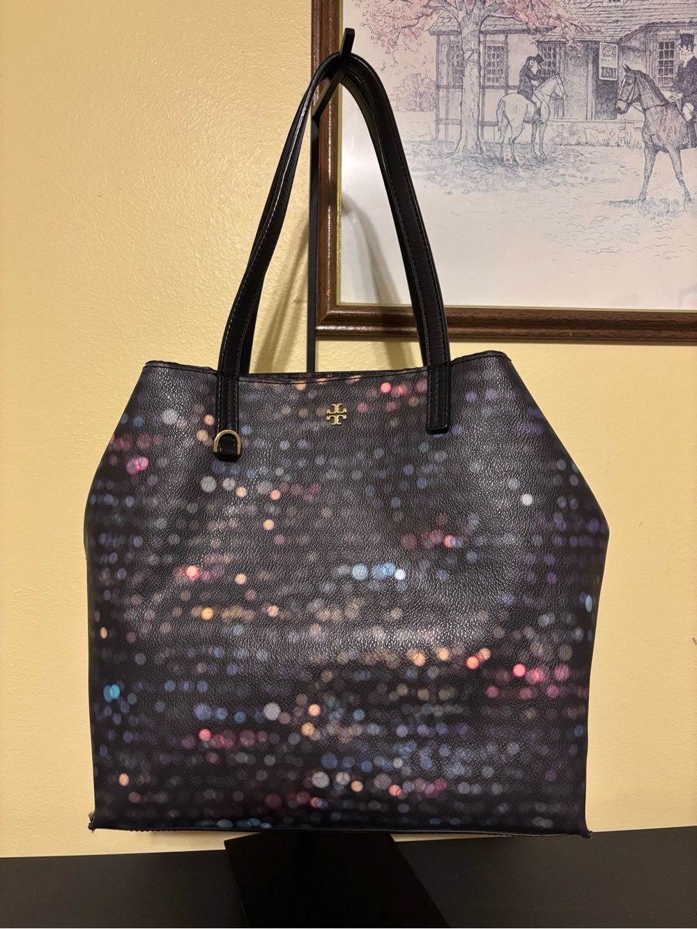 Tory Burch Black Multicolor Dot-Print Tote
